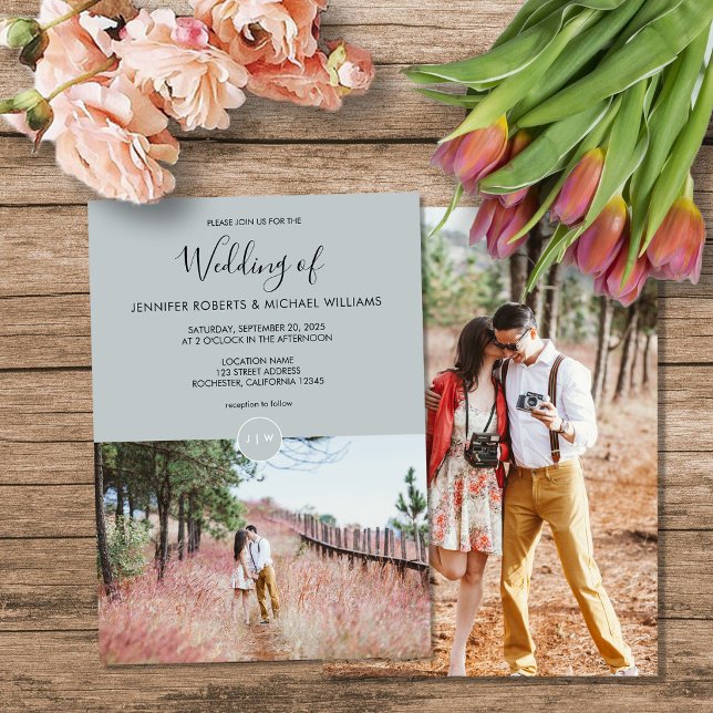 Modernes, rustikales Foto Einladung (Modern elegant rustic monogram photo Wedding Invitation. You can add your own photo to personalize.)