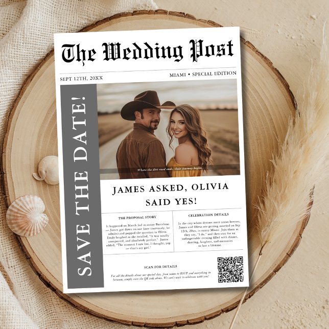 Modernes rustikales Foto Hochzeitspapier QR Code Save The Date (Von Creator hochgeladen)