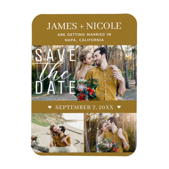 Modernes Rustikales Gold Save the Date Hochzeit 3  Magnet (Vertikal)