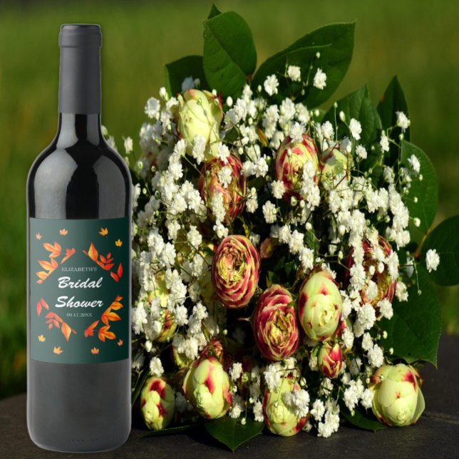 Modernes Rustikales Herbstleaves-Brautparty Weinetikett (Von Creator hochgeladen)