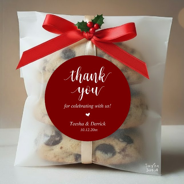 Modernes rustikales Hochzeitessen Danke für Ihre G Runder Aufkleber (Modern Rustic Wedding Dinner Thank You Gifts Classic Round Sticker cute heart Burgundy Deep Red Wine)