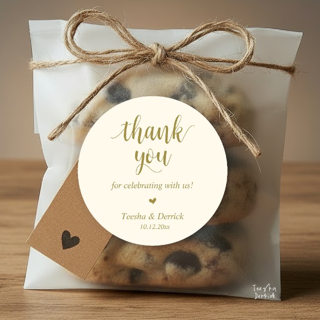 Modernes rustikales Hochzeitessen Danke für Ihre G Runder Aufkleber (Modern Rustic Wedding Dinner Thank You Gifts Classic Round Sticker cute heart Yellow Gold)