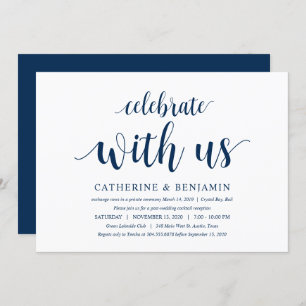Modernes, rustikales, navy Blue Script, Hochzeitsf Einladung