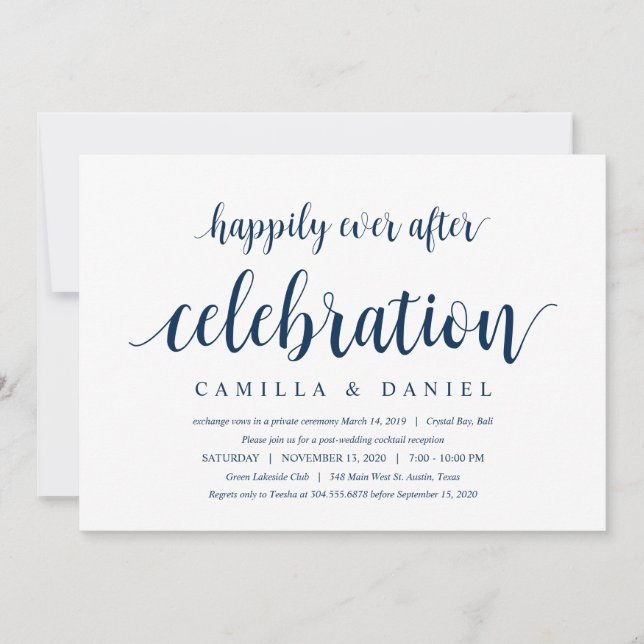Modernes, rustikales, navy Blue Script, Hochzeitsf Einladung (Vorderseite)