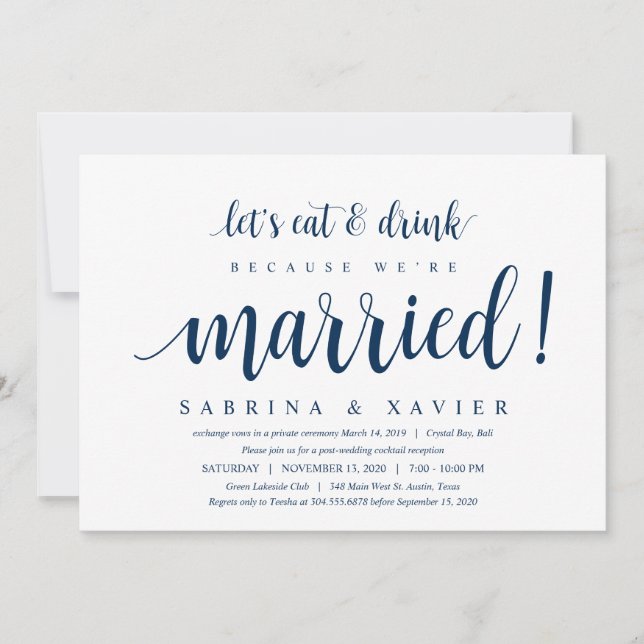 Modernes, rustikales, navy Blue Script, Hochzeitsf Einladung (Vorderseite)