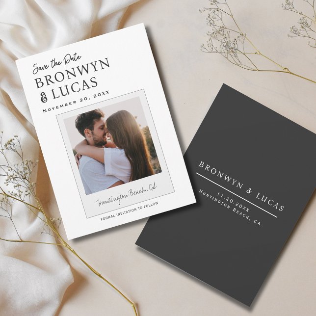 Modernes rustikales Schwarz-Weiß-Polaroid-Foto Save The Date (Modern Rustic Black and White Polaroid Photo Save the Date)