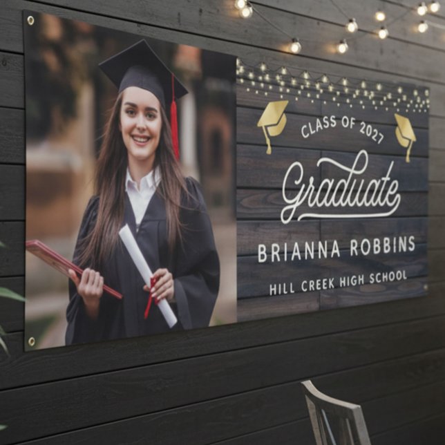Modernes Rustikales Script Gold Abschluss Foto Woo Banner (Von Creator hochgeladen)