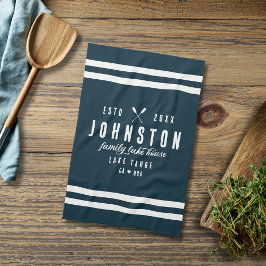 Modernes Rustikales Seehaus | Navy White Geschirrtuch