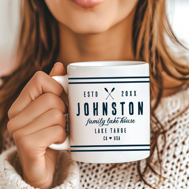 Modernes Rustikales Seehaus | Navy White Kaffeetasse (Von Creator hochgeladen)