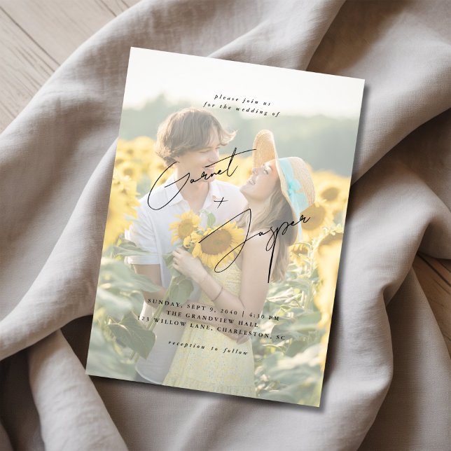 Modernes Rustikales Sonnenblumenspiel Foto Hochzei Einladung (Von Creator hochgeladen)