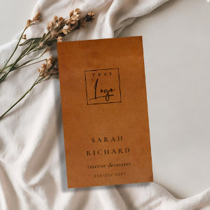 Modernes, rustikales Tan Leder-Logo Visitenkarte