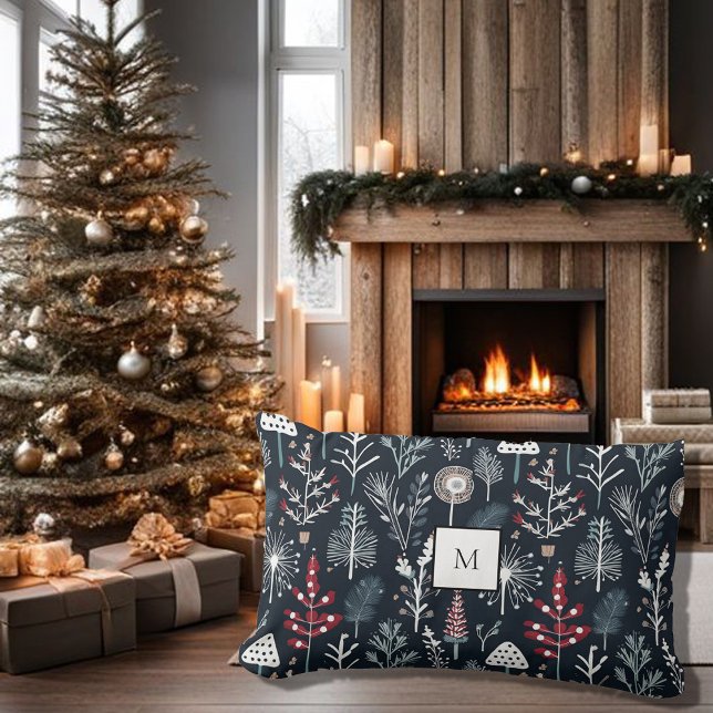 Modernes rustikales Urlaubsmuster Monogramm Weihna Lendenkissen (Modern rustic holiday pattern monogram Christmas Lumbar Pillow. Cosy pillow for the Holiday season.)