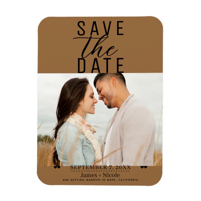 Modernes Saddle Brown Save the Date Hochzeitssembl Magnet (Vertikal)