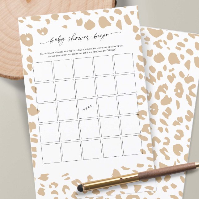 Modernes Safari-Tier Prints Baby Shower Bingo (Gender Neutral Baby Shower BINGO game, Safari Animal Prints Themed Shower.)