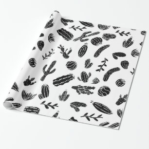 Modernes saftiges Kaktus-Schwarzweiss-Muster Geschenkpapier