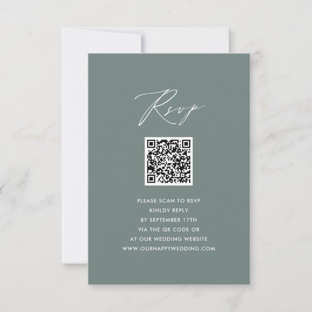 Modernes Sage Green Elegante Script QR Wedding RSV RSVP Karte (Vorderseite)