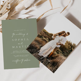 Modernes Sage Green Foto Hochzeitseinladung Einladung