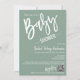 Modernes Sage Green Script Baby Dusche QR Code Fot Einladung