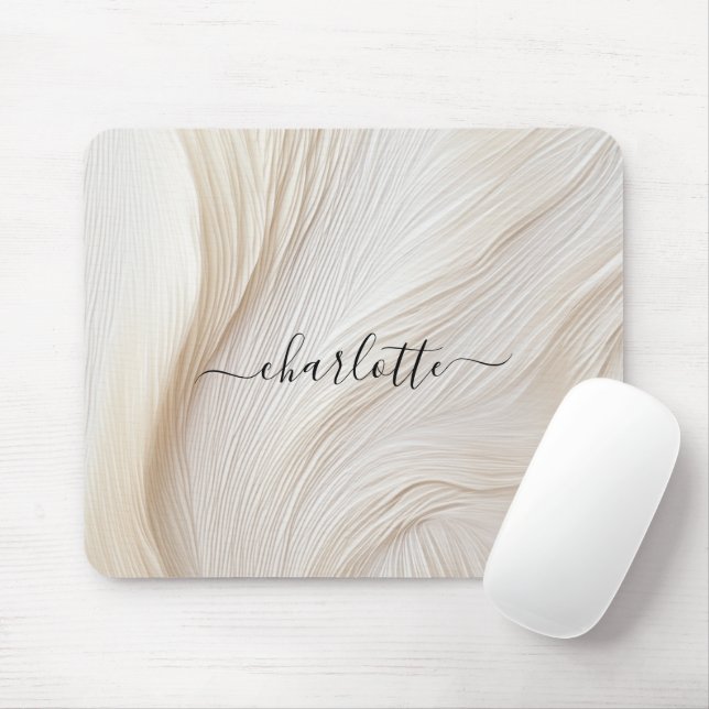 Modernes, Salon, Elegant, Wellen, Monogramm Mousepad (Mit Mouse)