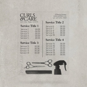 Modernes, sauberes Friseur-Service-Menü/Preisliste Acrylschild