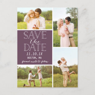 Modernes, Save the Date 4-Foto-Lila Collage Ankündigungspostkarte