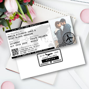 Modernes Save the Date Boarding Ticket Foto Einladung