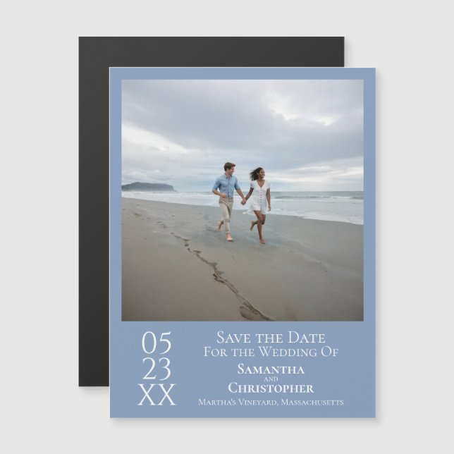 Modernes Save the Date Foto Dusty Blue Magnet (Vorne/Hinten)