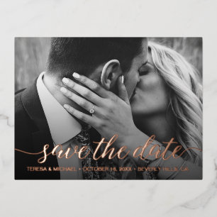 Modernes Save the Date Foto Hochzeit Rose Gold Folie Einladungspostkarte