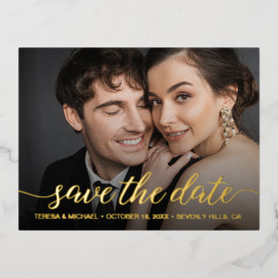 Modernes Save the Date Foto Wedding Gold Folie Einladungspostkarte