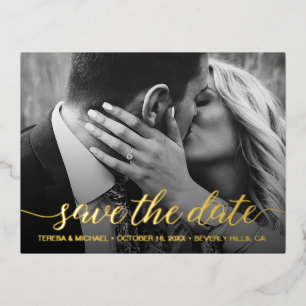 Modernes Save the Date Foto Wedding Gold Folie Einladungspostkarte