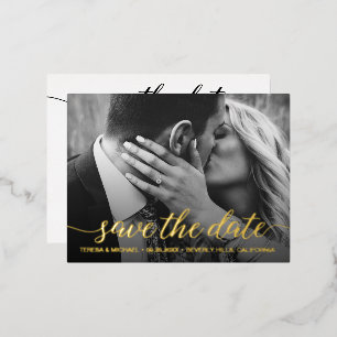 Modernes Save the Date Foto Wedding Real Gold Folie Einladungspostkarte