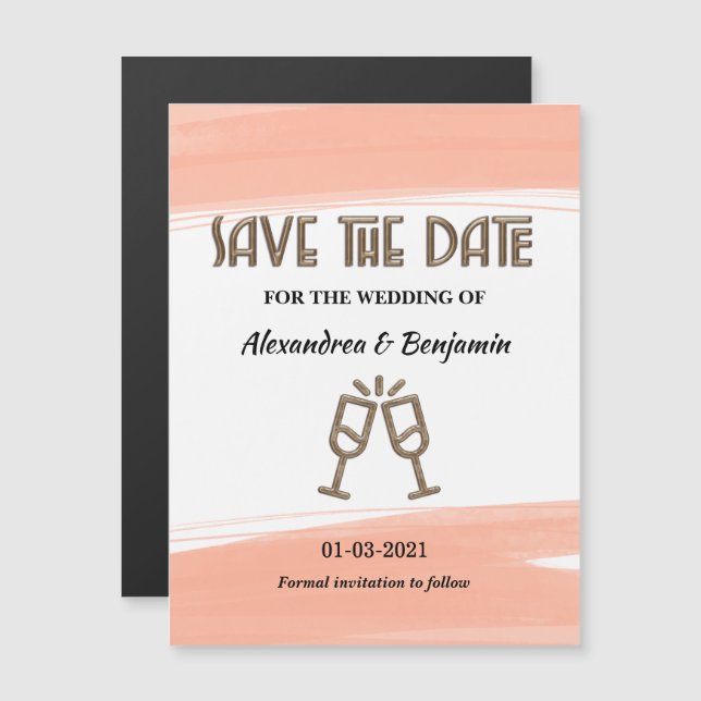 Modernes Save the Date Hochzeitungs-Aquarellpfirsi Magnetkarte (Vorne/Hinten)