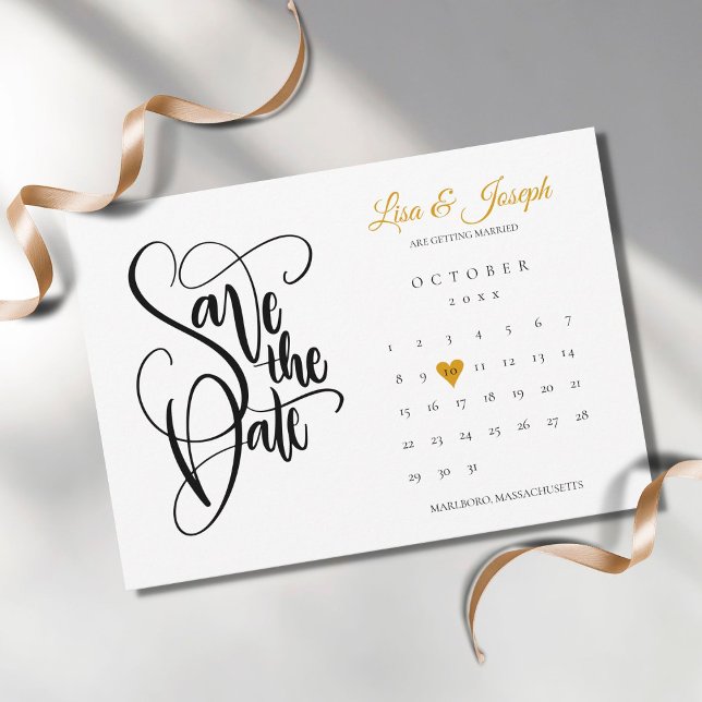 Modernes Save the Date Kalender Gold Liebe Herzstü (Von Creator hochgeladen)