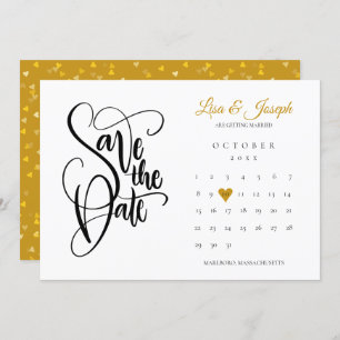 Modernes Save the Date Kalender Gold Liebe Herzstü Einladung