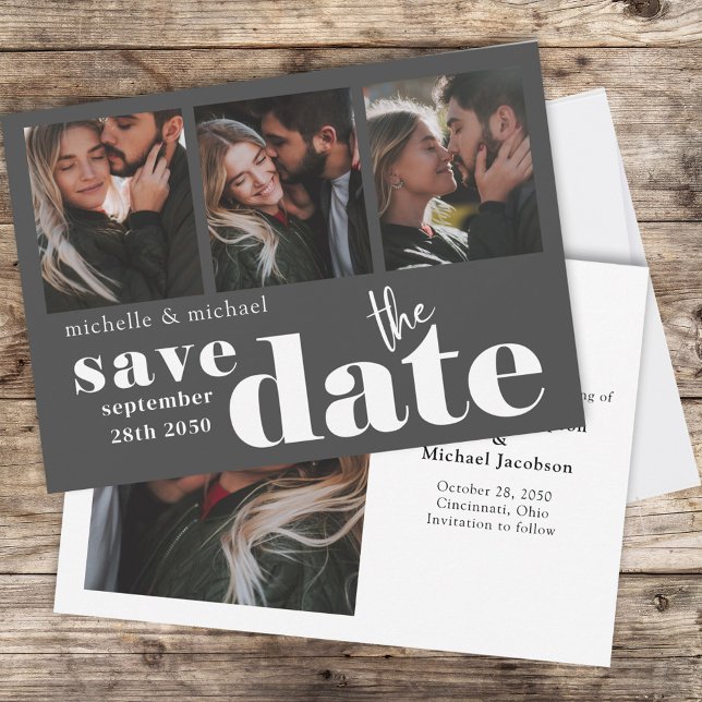 Modernes Save the Date Multi-Foto (Double-sided four photo layout wedding save the date template)