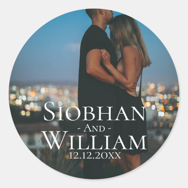 Modernes, Save the Date Personalisiertes Foto Runder Aufkleber (Vorderseite)