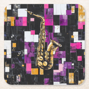 Modernes Saxophonmuster Rechteckiger Pappuntersetzer
