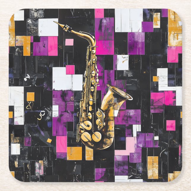 Modernes Saxophonmuster Rechteckiger Pappuntersetzer (Vorderseite)