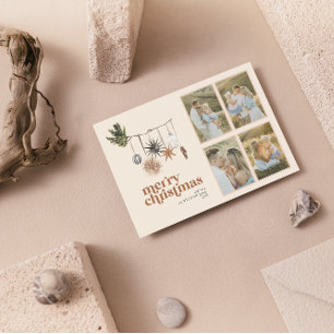 Modernes Scandi Boho Neutral Familie 4 Foto froh Feiertagskarte