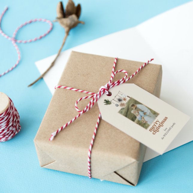 Modernes Scandi Boho Neutral frohe Weihnachts-Foto Geschenkanhänger (Get organized and add charm to your gifts with these adorable Christmas gift tags!)