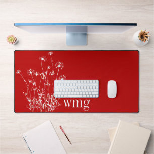 Modernes Scarlet Rot-Weiß-Wildblumen Monogramm Schreibtischunterlage