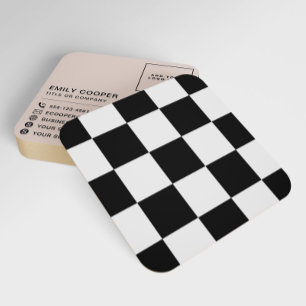 Modernes Schachbrett-Checkerboard-Add-Logo Schwarz Quadratische Visitenkarte