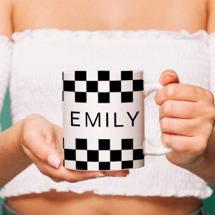 Modernes Schachbrett-Checkerboard Name Schwarz-wei Kaffeetasse