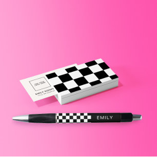 Modernes Schachbrett-Checkerboard Name Schwarz-wei Kugelschreiber