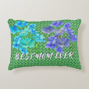Modernes, schick grünes Muster Blaue Blume Kissen