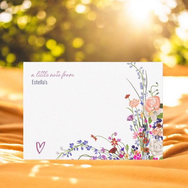 Modernes, schicke Brautparty für wild lebende Blum Mitteilungskarte (Modern chic wild flowers script bridal shower note card)