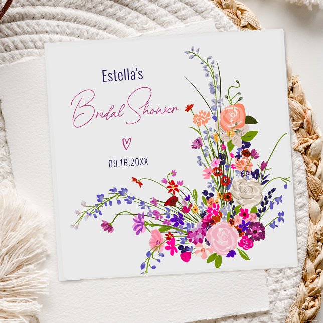 Modernes, schicke Brautparty für wild lebende Blum Serviette (Modern chic wild flowers script bridal shower napkins)