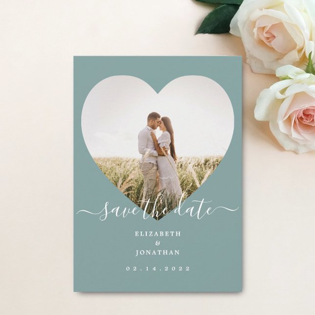 Modernes schicke rustikales Mint Green Wedding Pic Save The Date (Von Creator hochgeladen)