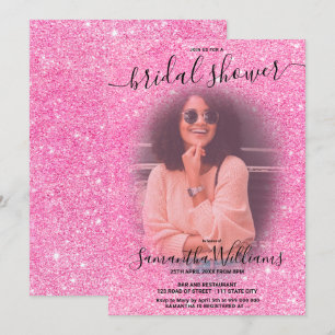 Modernes, schicker rosa Glitzer Foto Brautparty Einladung