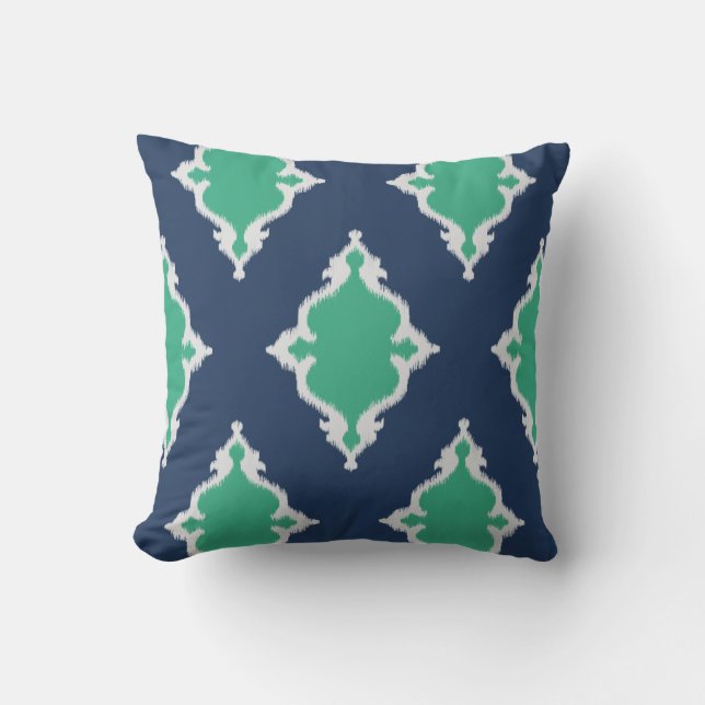Modernes schickes Marineblau und -GRÜN ikat pillow Kissen (Vorderseite)